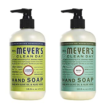 Mrs. Meyers Clean Day Liquid Hand Soap, 1 Pack Lemon Verbena, 1 Pack Basil, 12.5 OZ each