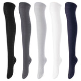Lovely Annie Women's 5 Pairs Incredible Durable Super Soft Unique Over Knee High Thigh High Cotton Socks Size 6-9 A1024(Black,DG,Grey,Cream,Navy)