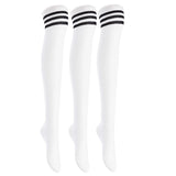 Lian LifeStyle Exquisite Big Girl's Women's 3 Pairs Super Comfortable Thigh High Cotton Socks in Vibrant Unique Colors Size 6-9 L1022(White)