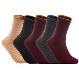 Lian LifeStyle Women's 5 Pairs Cute & Comfortable Wool Crew Socks Size 6-9 HR1612, Color (Beige, Black, Claret, DarkGrey, Wine)