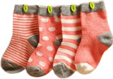 Lian LifeStyle Baby Toddler 4 Pairs Pack Cute Cotton Socks 3 Sizes(0-36M)