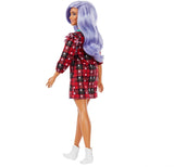 Barbie Fashionistas Doll #157, Curvy with Lavender Hair Wearing Red Plaid Dress, White Cowboy Boots & Teal Cross-Body Cactus Bag, Toy for Kids 3 to 8 Years Old
