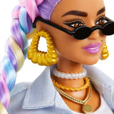 Barbie Extra Doll #5 in Long-Fringe Denim Jacket with Pet Puppy, Rainbow Braids, Layered Outfit & Accessories Including Car for Pet, Multiple Flexible Joints, Gift for Kids 3 Years Old & Up