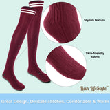 Lian LifeStyle Exquisite Big Girl's Women's 3 Pairs Thigh High Cotton Socks. Super Comfortable Female Socks in Vibrant Colors Size 6-9 L1023(Wine)