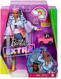 Barbie Extra Doll #5 in Long-Fringe Denim Jacket with Pet Puppy, Rainbow Braids, Layered Outfit & Accessories Including Car for Pet, Multiple Flexible Joints, Gift for Kids 3 Years Old & Up