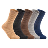 Lian LifeStyle Gorgeous Big Girls Women's 5 Pair Wool Crew Socks Size 6-9 FS03, Color (Beige,Black,Brown,LightGrey,NavyBlue)
