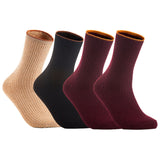 Lian LifeStyle Women's 4 Pairs Cute & Comfortable Wool Crew Socks Size 6-9 HR1612, Color (Beige, Black, Claret, Wine)