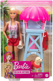 Barbie Lifeguard Playset, Blonde Doll (12-in), Swim Outfit, Lifeguard Chair, Umbrella, Megaphone, Binoculars, 2 Flags, Dog Figure & More, Great Gift for Ages 3 & Up