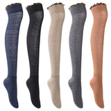 Lian LifeStyle Big Girls Women's 5 Pairs Exquisite Super Comfortable Thigh High Cotton Boot Socks L1856 Size 6-9 (Black,NavyBlue,Beige, Turmeric,DarkGrey)