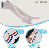 Lian LifeStyle Women's 5 Pairs Adorable Comfortable Soft Thigh High Over Knee High Cotton Socks Size 6-9 L1023(White)