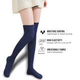 AATMart Women's 2 Pairs Awesome Comfortable Soft & Super Durable Thigh High Cotton Socks | Perfect as Winter & Spring Socks J1025 Size 6-9(Navy)
