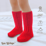 Lian LifeStyle Fascinating Children's 1 Pair Knee High Wool Blend Boot Socks Resistant, Comfortable and Health Focused, FS02 Size S (0-2Y) (Red)