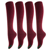 Lian LifeStyle Women's 4 Pairs Awesome, Breathable, Fancy and Cozy Knee High Cotton Boot Socks HR158212 Size 6-9 (Wine)