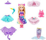 Barbie Dreamtopia Chelsea Doll and Dress-Up Set with 12 Fashion Pieces Themed to Princess, Mermaid, Unicorn and Dragon, Gift for 3 to 7 Year Olds