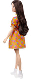 Barbie Fashionistas Doll #160 with Brunette Hair Polka Dot Off-The-Shoulder Dress, Toy for Kids 3 to 8 Years Old
