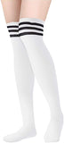Lian LifeStyle Women's 3 Pairs Adorable Comfortable Soft Thigh High Over Knee High Cotton Socks Size 6-9 L1022(Black, Kakhi, White)