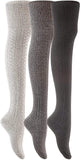 Lian LifeStyle Fashionable and Adorable Women's 3 Pairs Thigh High Cotton Socks For Everyday Relaxed Feet J1025 Size 6-9 (Black, Dark Grey, Grey)