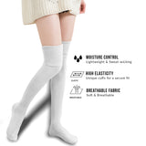 AATMart Women's 2 Pairs Awesome Comfortable Soft & Super Durable Thigh High Cotton Socks | Perfect as Winter & Spring Socks J1025 Size 6-9(Cream)