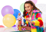 Barbie Extra Doll #5 in Long-Fringe Denim Jacket with Pet Puppy, Rainbow Braids, Layered Outfit & Accessories Including Car for Pet, Multiple Flexible Joints, Gift for Kids 3 Years Old & Up