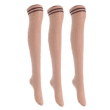 Lian LifeStyle Exquisite Big Girl's Women's 3 Pairs Thigh High Cotton Socks. Super Comfortable Female Socks in Vibrant Colors Size 6-9 L1023(Khaki)