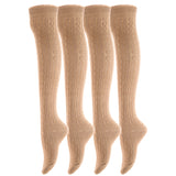 AATMart Awesome Women's 4 Pairs Thigh High Cotton Socks Soft, Super Durable Perfect as Winter Socks ATT1024 Size 6-9 (Beige)