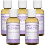 Undiluted Pure Castile Liquid Soap in Lavender Scent: 18-in-1 All Natural Soap w/ Organic Essential Oil Lavender Scent, All Purpose Castile Soap for Skincare, Hand Wash, Cleaning & More, 2 Fl OZ Bottle, 4 Bottles