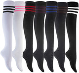Lian LifeStyle Women's 4 Pairs Adorable Thigh High Cotton Socks RX Size 6-9