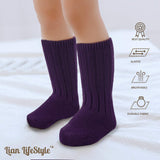Lian LifeStyle Fascinating Children's 1 Pair Knee High Wool Blend Boot Socks Resistant, Comfortable and Health Focused, FS02 Size L (4-6Y) (Purple)