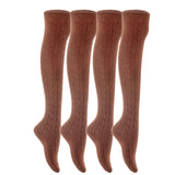 AATMart Awesome Women's 4 Pairs Thigh High Cotton Socks Soft, Super Durable Perfect as Winter Socks ATT1024 Size 6-9 (Coffee)