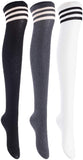 Lian LifeStyle Women's 3 Pairs Adorable Comfortable Soft Thigh High Over Knee High Cotton Socks Size 6-9 L1022(Black, Dark Grey, White)