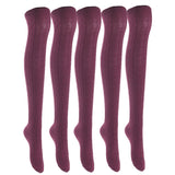 Lian LifeStyle Women's 5 Pairs Adorable Comfortable Soft Thigh High Over Knee High Cotton Socks Size 6-9 L1024 (Wine)
