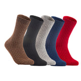Lian LifeStyle Gorgeous Big Girls Women's 5 Pair Wool Crew Socks Size 6-9 FS03, Color (Brown,DarkGrey,LightGrey,NavyBlue,Red)