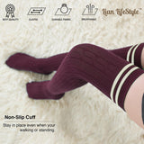 Lian LifeStyle Women's 5 Pairs Adorable Comfortable Soft Thigh High Over Knee High Cotton Socks Size 6-9 L1023(Wine)
