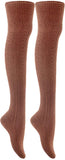 Lian LifeStyle Women's 1 Pair Adorable, , Fashionable Thigh High Cotton Socks for everyday relaxed feet LW1025 Size 6-9(Coffee)