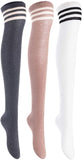 Lian LifeStyle Women's 3 Pairs Adorable Comfortable Soft Thigh High Over Knee High Cotton Socks Size 6-9 L1022(Dark Grey, Kakhi, White)
