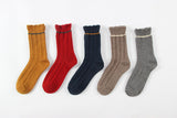 Lian LifeStyle Big Girl's Women's 5 Pairs Gorgeous Wool Blend Socks, Comfortable & Cozy | Durable & Breathable Crew Socks L1853 Size 6-9 5P5C-2