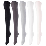 Lovely Annie Women's 5 Pairs Incredible Durable Super Soft Unique Over Knee High Thigh High Cotton Socks Size 6-9 A1024(Black,DG,Grey,Cream,Beige)