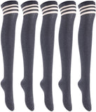 Lian LifeStyle Women's 5 Pairs Adorable Comfortable Soft Thigh High Over Knee High Cotton Socks Size 6-9 L1022(Dark Grey)