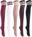 Lian LifeStyle Women's 5 Pairs Adorable Comfortable Soft Thigh High Over Knee High Cotton Socks Size 6-9 L1022(Black,Cofe,Khaki,White,Wine)