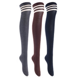 Lian LifeStyle Big Girl's Women's 3 Pairs Thigh High Cotton Socks Size 6-9 L1022