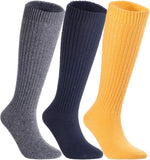 Lian LifeStyle Women's 3 Pairs Exceptional Non Slip, Cozy and Cool Knee High Wool Socks LFS05 Size 6-9 (Grey, Navy, Yellow)