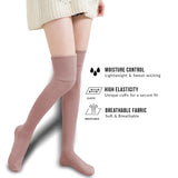 AATMart Women's 2 Pairs Awesome Comfortable Soft & Super Durable Thigh High Cotton Socks | Perfect as Winter & Spring Socks J1025 Size 6-9(Beige)