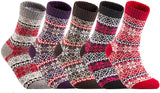 Lian LifeStyle Big Girl's 5 Pair Pack Fashion Plaid-Maple Leaf Wool Socks Size L/XL