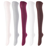 Lovely Annie Women's 5 Pairs Incredible Durable Super Soft Unique Over Knee High Thigh High Cotton Socks Size 6-9 A1024(Random)