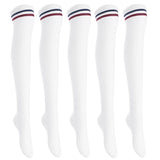 Lian LifeStyle Women's 5 Pairs Adorable Comfortable Soft Thigh High Over Knee High Cotton Socks Size 6-9 L1023(White)