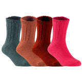 Children's Durable, Stretchable, Thick & Warm Wool Crew Socks. Perfect as Winter Snow Sock and All Seasons FS01, 4 Pair, Size 4Y-6Y, DarkGrey, Coffee, Wine, Red