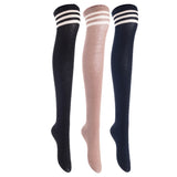 Lian LifeStyle Big Girl's Women's 3 Pairs Thigh High Cotton Socks Size 6-9 L1022