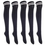 Lian LifeStyle Women's 5 Pairs Adorable Comfortable Soft Thigh High Over Knee High Cotton Socks Size 6-9 L1023(Black)