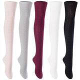 Lian LifeStyle Women's 5 Pairs Adorable Comfortable Soft Thigh High Over Knee High Cotton Socks Size 6-9 L1024(Beige,LG,Wine,Cream,Black)