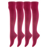 AATMart Awesome Women's 4 Pairs Thigh High Cotton Socks Soft, Super Durable Perfect as Winter Socks ATT1024 Size 6-9 (Wine)